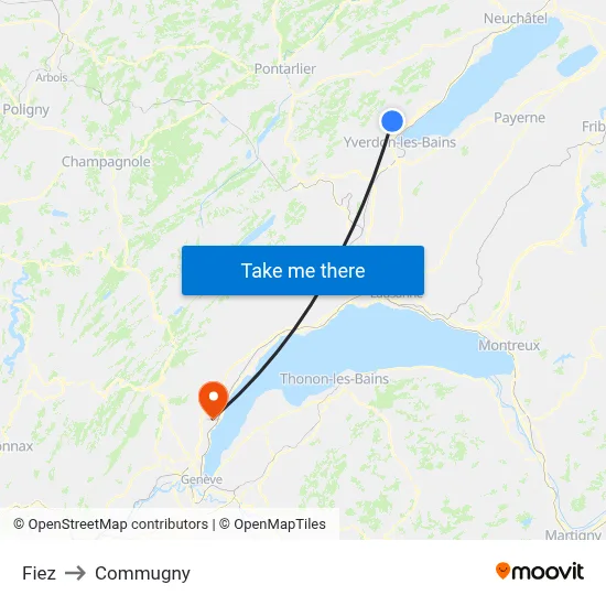 Fiez to Commugny map