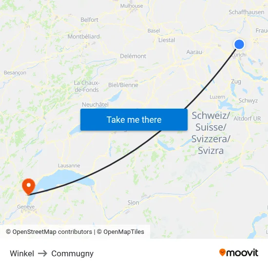 Winkel to Commugny map