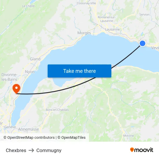 Chexbres to Commugny map