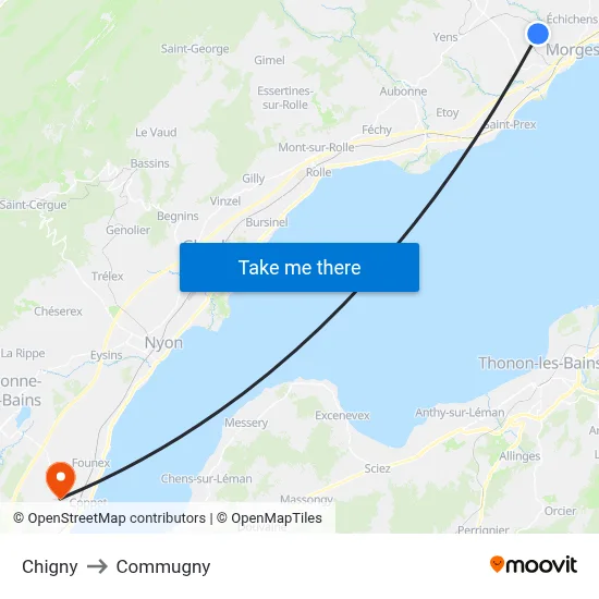 Chigny to Commugny map