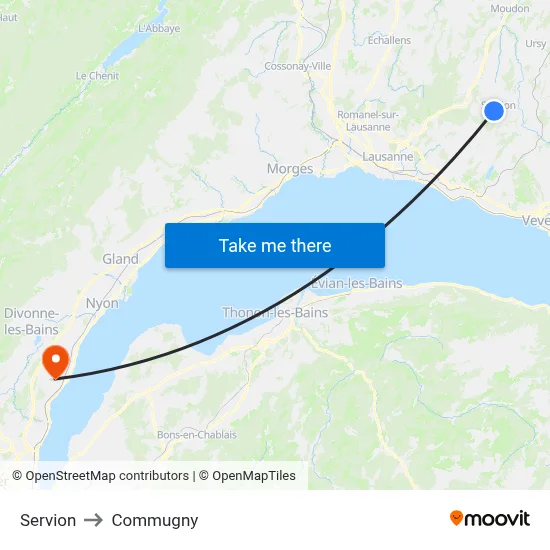 Servion to Commugny map