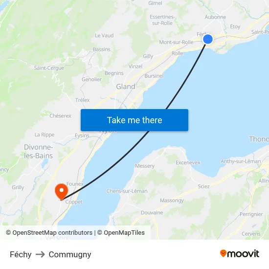 Féchy to Commugny map