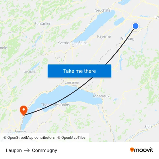 Laupen to Commugny map