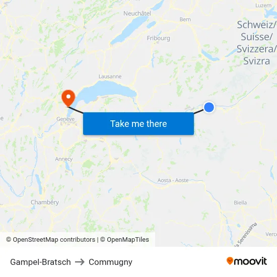 Gampel-Bratsch to Commugny map