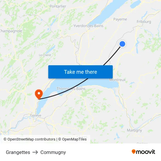 Grangettes to Commugny map