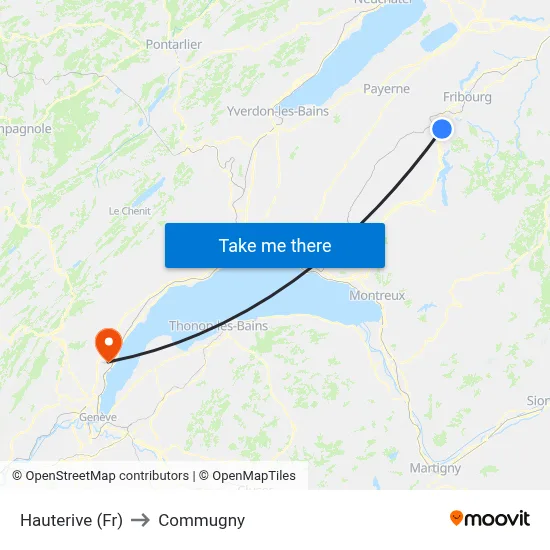 Hauterive (Fr) to Commugny map
