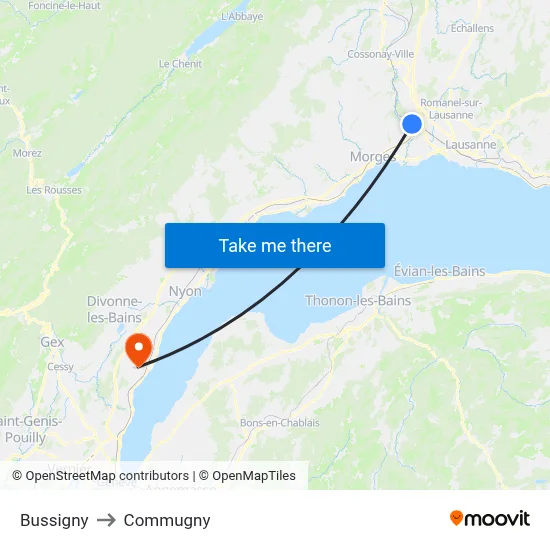 Bussigny to Commugny map