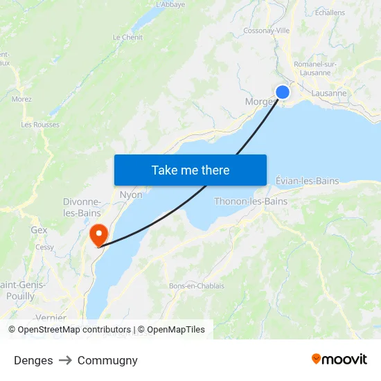 Denges to Commugny map