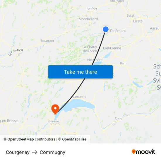 Courgenay to Commugny map