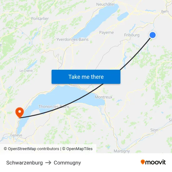 Schwarzenburg to Commugny map