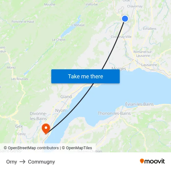 Orny to Commugny map