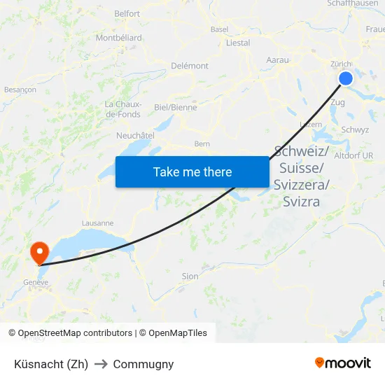 Küsnacht (Zh) to Commugny map