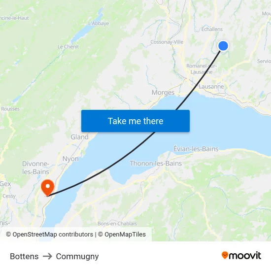 Bottens to Commugny map