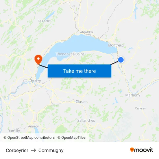 Corbeyrier to Commugny map