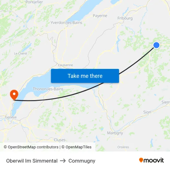 Oberwil Im Simmental to Commugny map