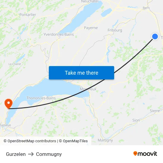 Gurzelen to Commugny map