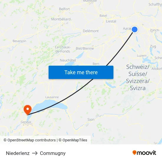 Niederlenz to Commugny map