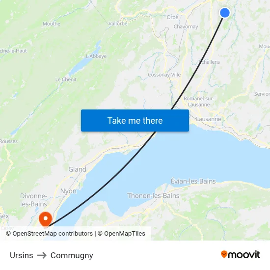 Ursins to Commugny map