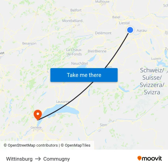 Wittinsburg to Commugny map