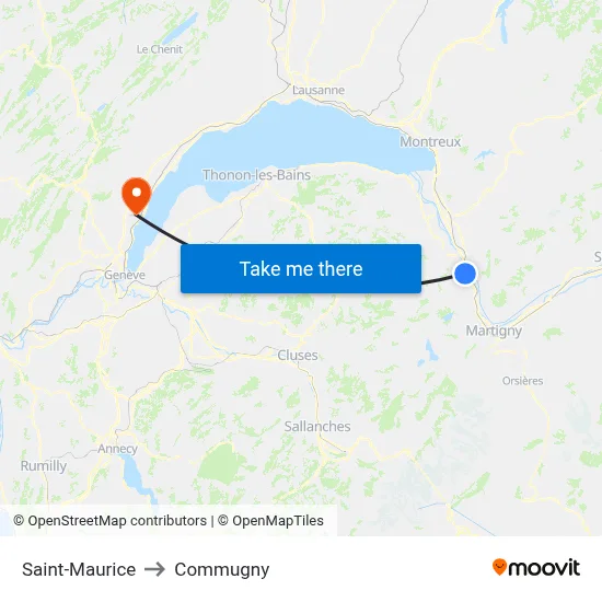 Saint-Maurice to Commugny map