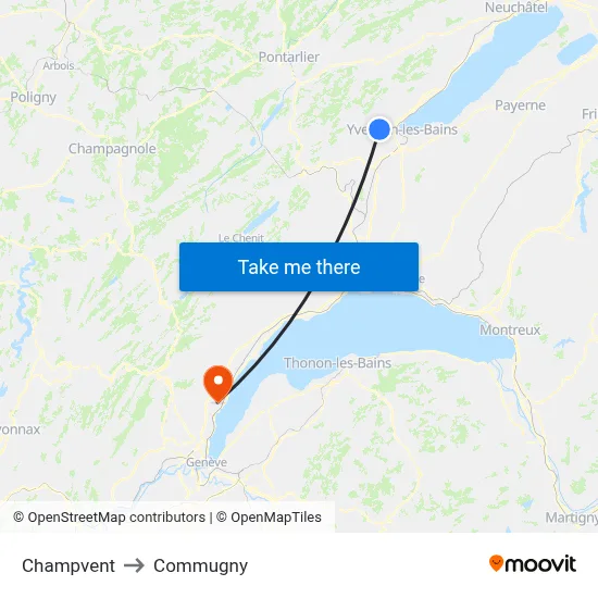 Champvent to Commugny map