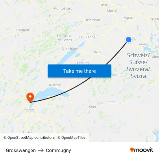 Grosswangen to Commugny map