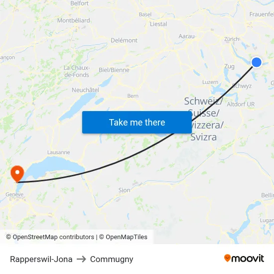 Rapperswil-Jona to Commugny map