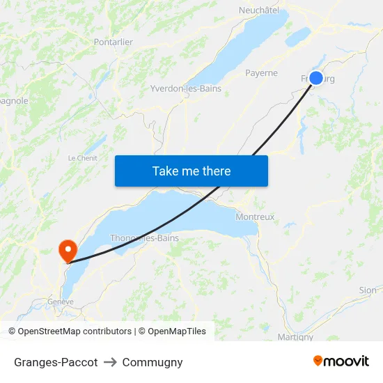 Granges-Paccot to Commugny map