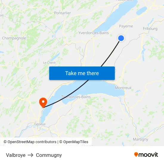 Valbroye to Commugny map