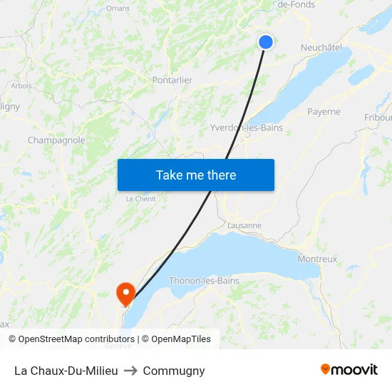 La Chaux-Du-Milieu to Commugny map