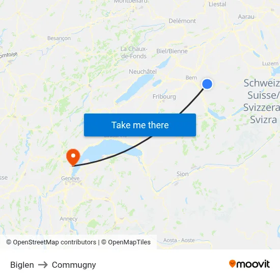 Biglen to Commugny map