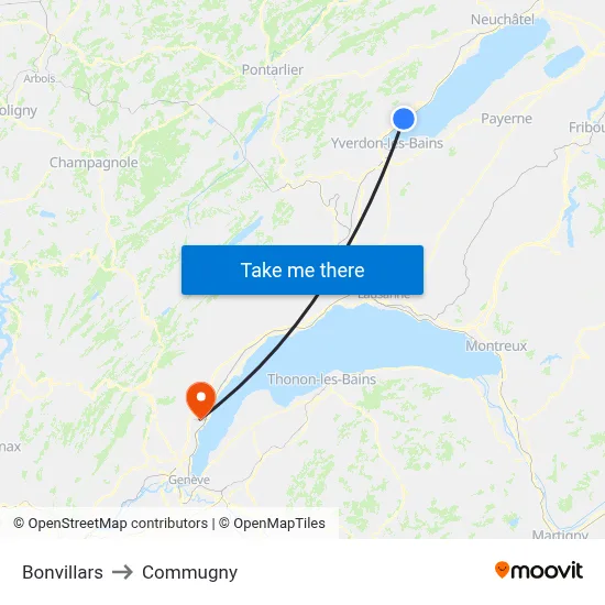 Bonvillars to Commugny map