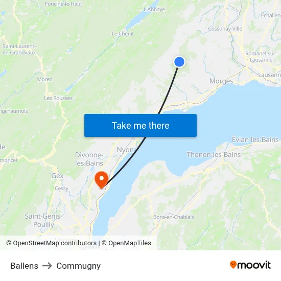 Ballens to Commugny map