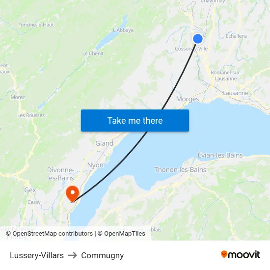 Lussery-Villars to Commugny map