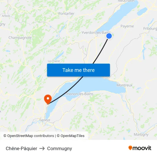 Chêne-Pâquier to Commugny map