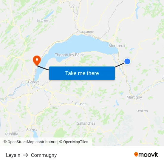 Leysin to Commugny map