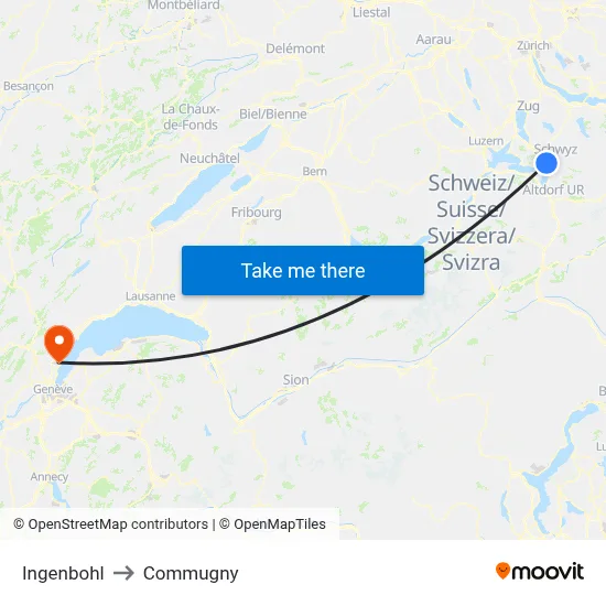 Ingenbohl to Commugny map