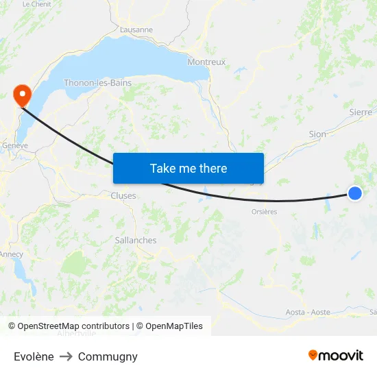 Evolène to Commugny map