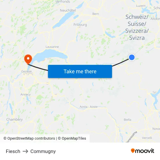 Fiesch to Commugny map