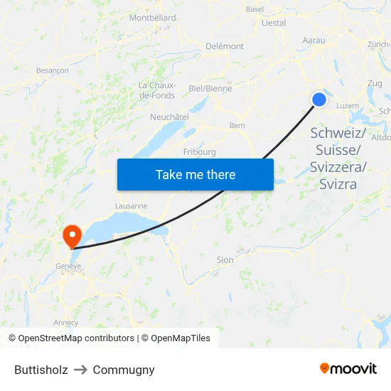 Buttisholz to Commugny map