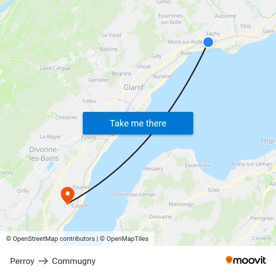 Perroy to Commugny map