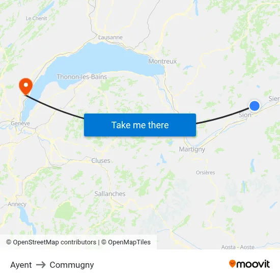 Ayent to Commugny map