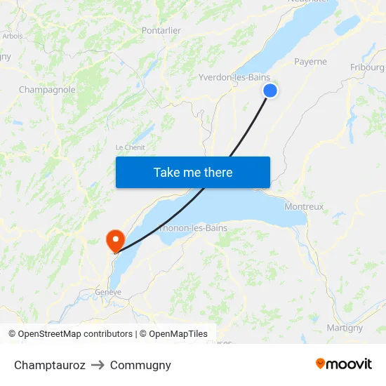 Champtauroz to Commugny map