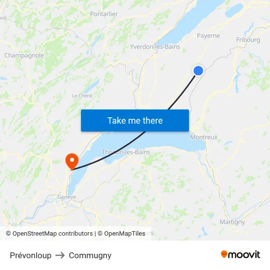 Prévonloup to Commugny map