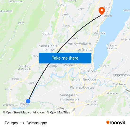 Pougny to Commugny map