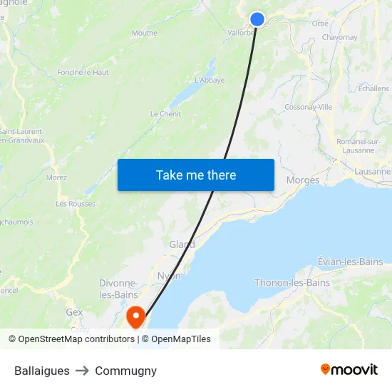 Ballaigues to Commugny map