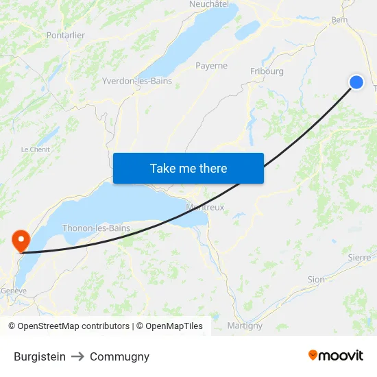 Burgistein to Commugny map
