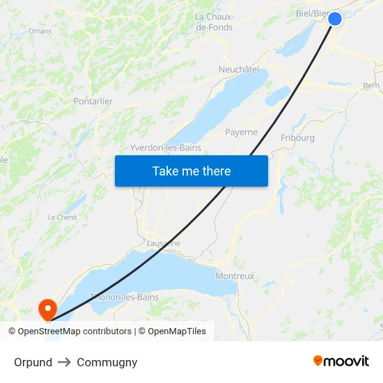 Orpund to Commugny map