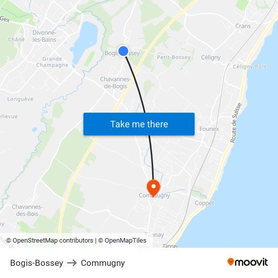 Bogis-Bossey to Commugny map