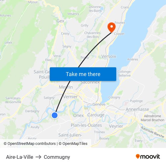 Aire-La-Ville to Commugny map